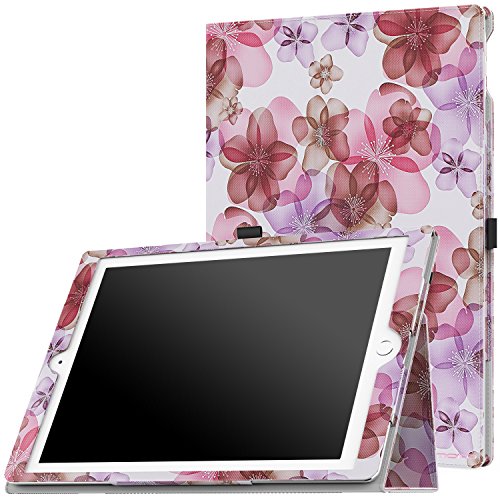 iPad Pro 12.9 Case - MoKo Slim Folding Cover with Auto Wake / Sleep for Apple iPad Pro 12.9 Inch iOS 9 2015 Release Tablet (NOT FIT iPad Pro 12.9 2017 Version), Floral PURPLE