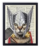 Thor Cat Super Hero Vintage Upcycled Dictionary Art Print 8x10 inches, Unframed
