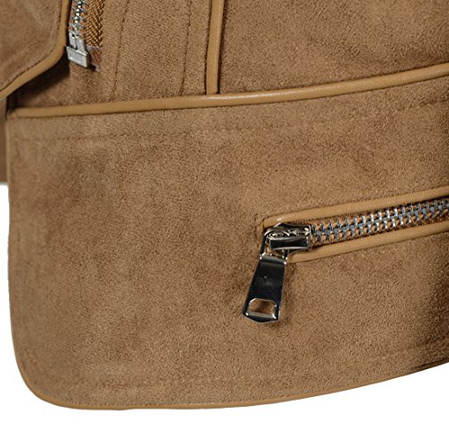 Chouyatou Women's Fashion Perfect Fit Faux Suede-Pu Leather Quilted Biker Jacket (Small, Camel)