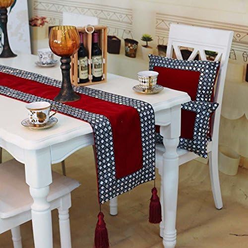 SAEKLL-European-style luxury hand drill table runner, plush 32200,Red