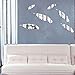 ufengke 6-pcs 3D Feather Mirror Effect Wall Stickers Fashion Design Art Decals Home Decoration Silver
