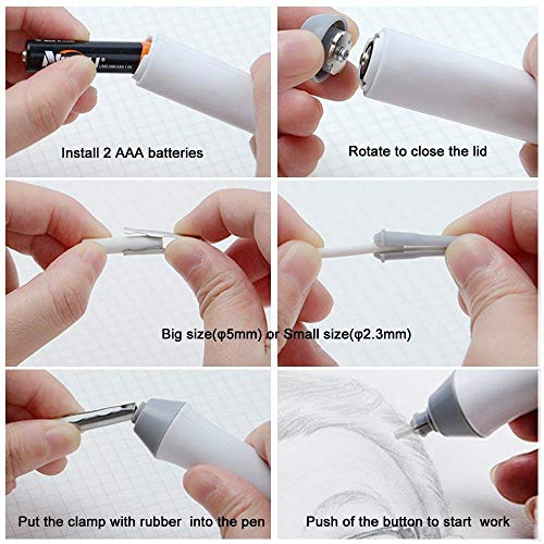 Electric Eraser with Refills, Battery Operated Eraser with Additional Replaceable Rubbers for Art Pencils, Drawing, Painting, Sketching, Drafting, Arts and Crafts (Black and Grey)
