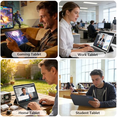 13 Inch Tablet with Keyboard, Android 16 Tablet, 32GB+256GB+2TB Expand, 1920x1200 IPS Display, Gemini AI, 10000mAh, 8-Core, Wi-Fi, GPS, Large Screen Tablet PC with Case, Mouse, Stylus(Black Case)
