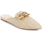 Juliet Holy Womens Mules Flats Pointed Toe Backless Loafers Slip on Metal Chain Slides