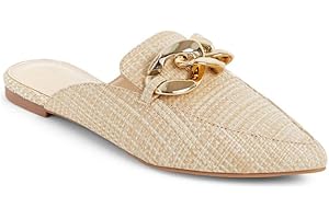 Juliet Holy Womens Mules Flats Pointed Toe Backless Loafers Slip on Metal Chain Slides