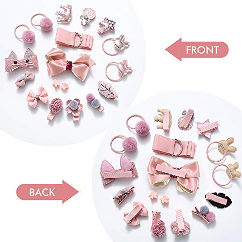 Baby Girls Hair Accesseries Set - 18 pcs Clips Hair Tie Claw Clip Bows Barrettes Hairpins Set with Hanger Ropes Holder Boutique Gift Box for Girl Teens Kids Babies Toddlers - Thumbnail 7