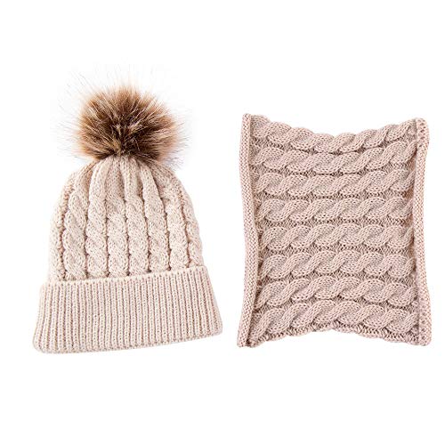 LtrottedJ 2Pcs Toddler Baby Girls Boys Winter Warm Knitted Beanie Cap+Scarf Keep Warm Set (Khaki)