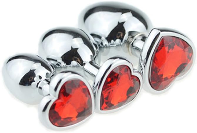 JIXSAN Beginners 3 Pcs Super an~AL B~UTT Pl~UG - Beginner Starter Set Plated Heart Shaped 3D Acrylic Diamond Jewelry (red)