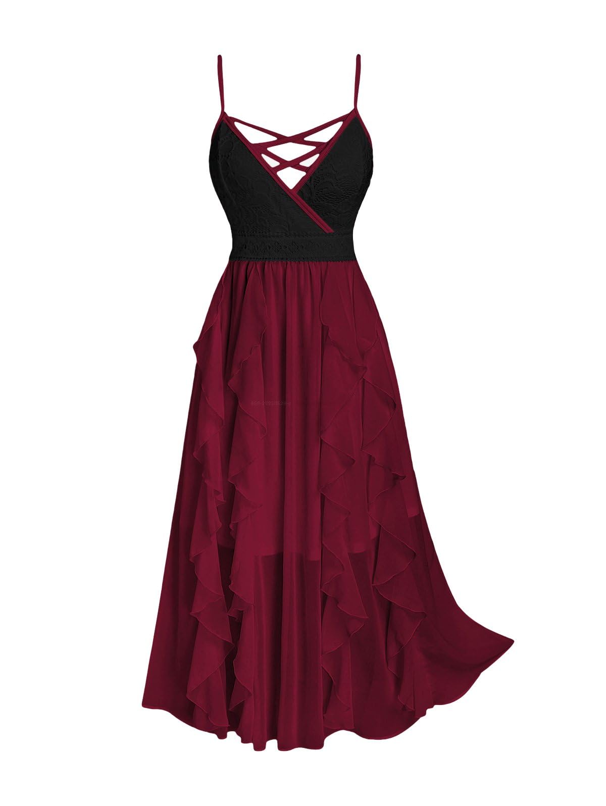 Photo 1 of Rosegal Plus Size Party Dress for Women Lace Ruffles Cirsscross Cocktail Bridesmaid Wedding Guest Maxi Cami Formal Dress(Red_2/3X)
