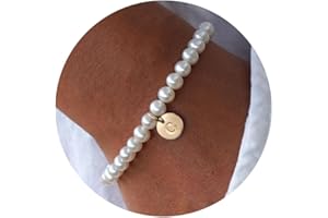 Ursteel Pearl Initial Bracelet for Women - Dainty 14K-Gold-Plated Letter Pearl Beaded Bracelet Jewelry for Women, Bridesmaid Proposal Wedding Bride Party Bridal Shower Birthday Gift