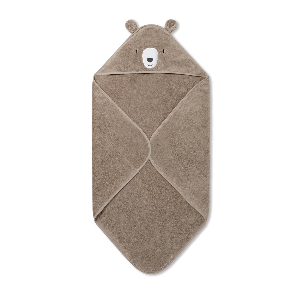 MORI Unisex Hooded Bear Towel Taupe Organic Cotton Absorbent Quick Drying Lightweight 75x75cm for Infants Durable Comfortable Blanket Ideal for Bathing Home or Travel