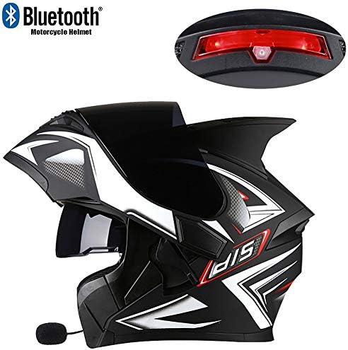 Bluetooth Modular Motorcycle Helmet,DOT Approved,Flip-Up Helmet with LED Warning Light,Comfortable Full Face Motorbike Helmet with Antifogging Dual Visors