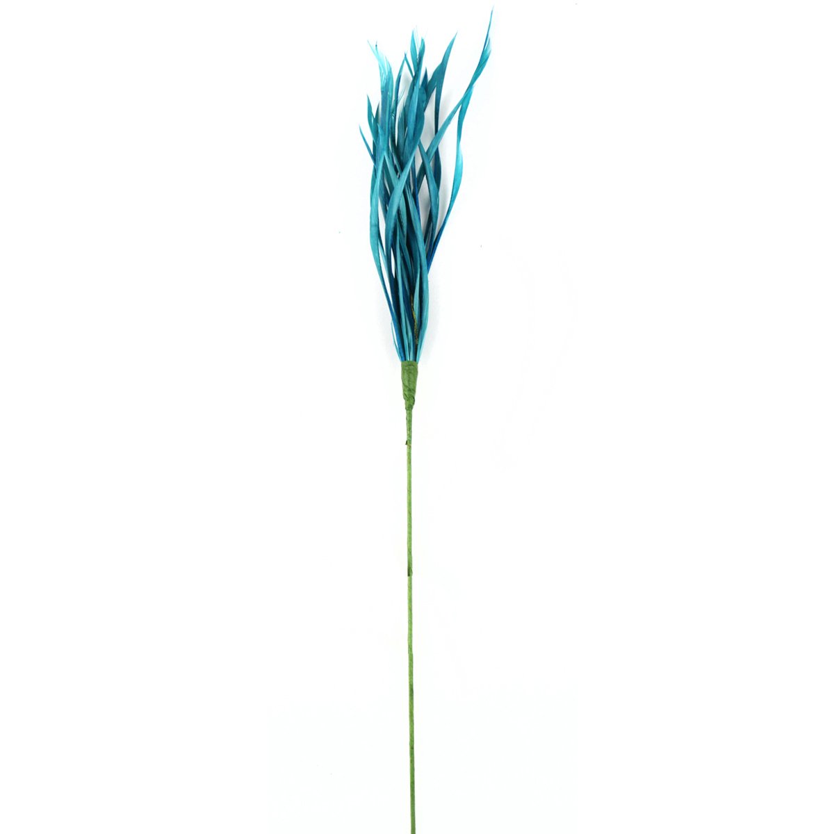 Goose Biots Floral Stem 25" Total-Teal, 18" Wire, 7" Feathers