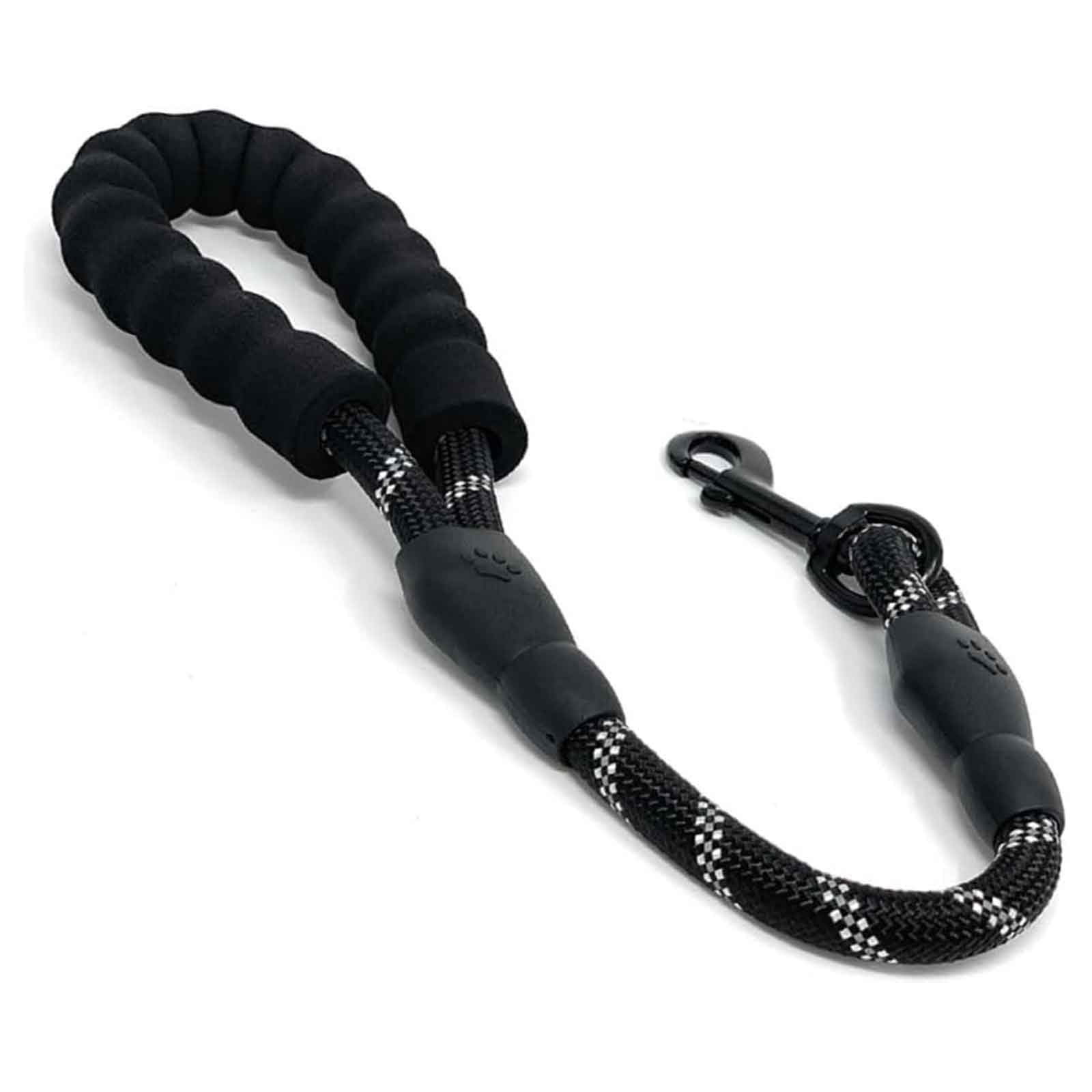 Generic 60cm Black Nylon Dog Leash with Reflective Strips and Swivel Clip