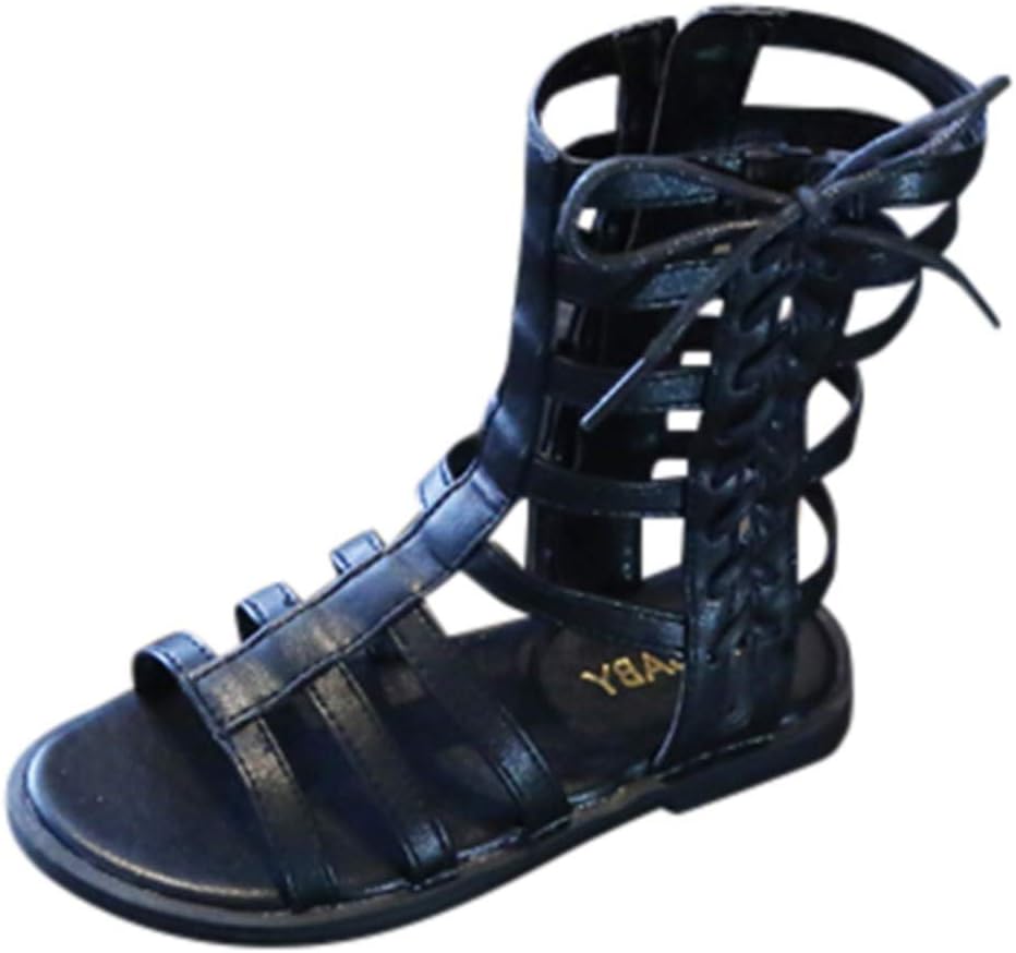 Open Toe Roman Sandals for Baby Girls,Little Girls Summer Princess Shoes High State Bandage Zipper Shoes for 2-8 Yrs