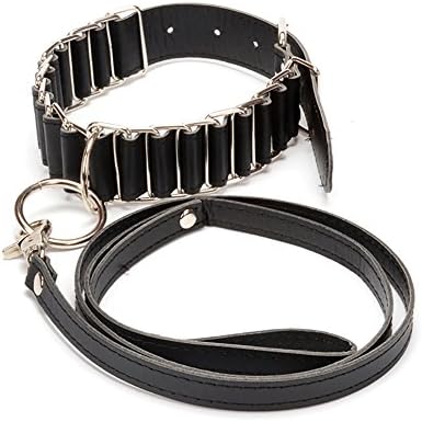 Catata Leather Adjustable Buckle Choker Neck Collar With Leash For Cosplay(Black)