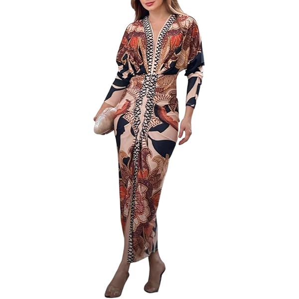 Amazon.com: Seltaon Women's 3/4 Batwing Sleeve Pleated Maxi Dress