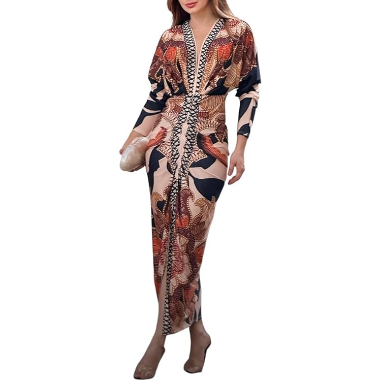 Amazon.com: Seltaon Women's 3/4 Batwing Sleeve Pleated Maxi