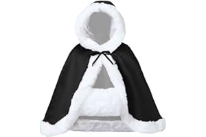 BEAUTELICATE Wedding Cape Hooded Cloak for Bride Winter Reversible with Fur Trim Free Hand Muff Hip-Length 18 Colors