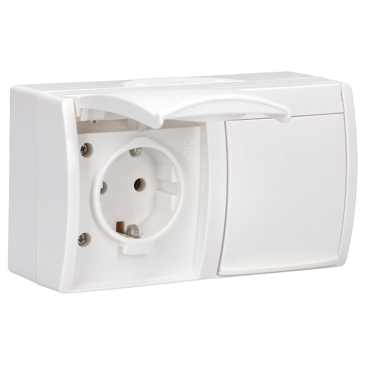 Busch-Jaeger 20/2EW-54 BUSC 20/2 EW-54 Socket with Hinged Lid, Horizontal, 2-Way, White