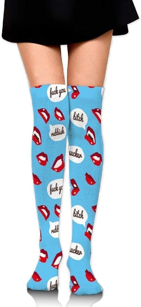 RGFJJE Mouth Sex Lip Fuck You Bitch Pattern Cotton Compression Socks For Women.Graduated Stockings For Nurses Maternity Travel Varicose Veins Running Fitness