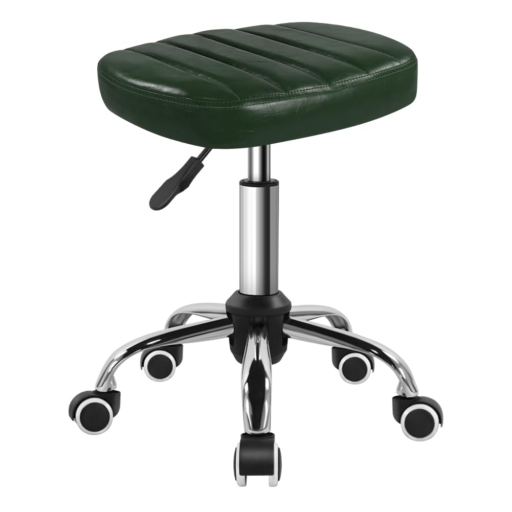 Photo 1 of BFTOU Minimalist Square Swivel Stool with Wheel for Work SPA Shop Massage Height-Adjustable and Cost-Effective Rolling Stool Chair (Green)
