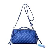 Top Handle Satchel Handbag for Women Vegan Leather Shoulder Bag with Crossbody Strap Ladies Quilted Barrel Baguette Purse Katloo (Blue)