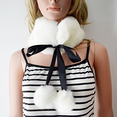 Felice Womens Faux Fur Ball Collar Scarf Warp Winter Neck Warmer (white)