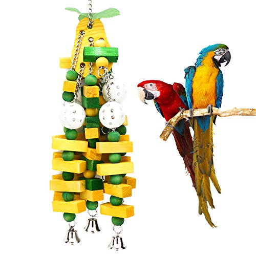 Segarty Parrot Bird Chew Toys, Natural Wooden Blocks Bird Toys with Bells, Pet Bird Toys Cage Accessories for Macaws, African Grey, Parakeets, Cockatiels, Amazon Parrots, Conures and Cockatoos