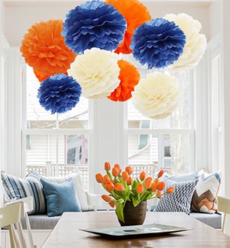 A Liittle Tree 12 PCs Mixed Tissue Paper Pompoms Pom Poms Hanging Garland Wedding Party Decor (Sea Dream Shade)