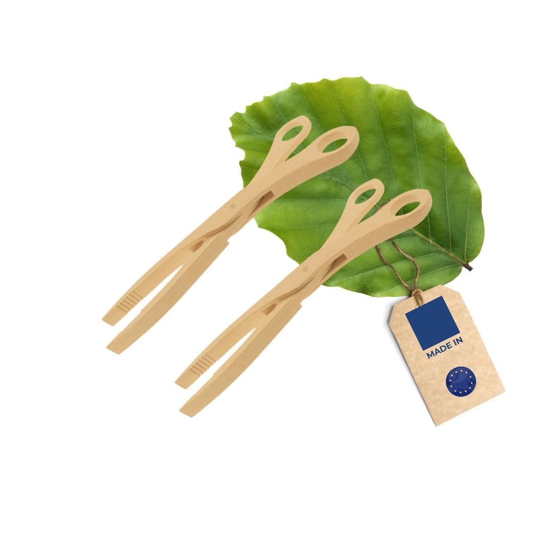 HOFMEISTER® Wooden Tongs - Wood Scissors - 2 Pieces, 28 cm, Made of Beech, for Cucumbers, Antipasti & Salad, Firm Grip Thanks to Groove Milling, Sauerkraut Tongs, Barbecue Tongs