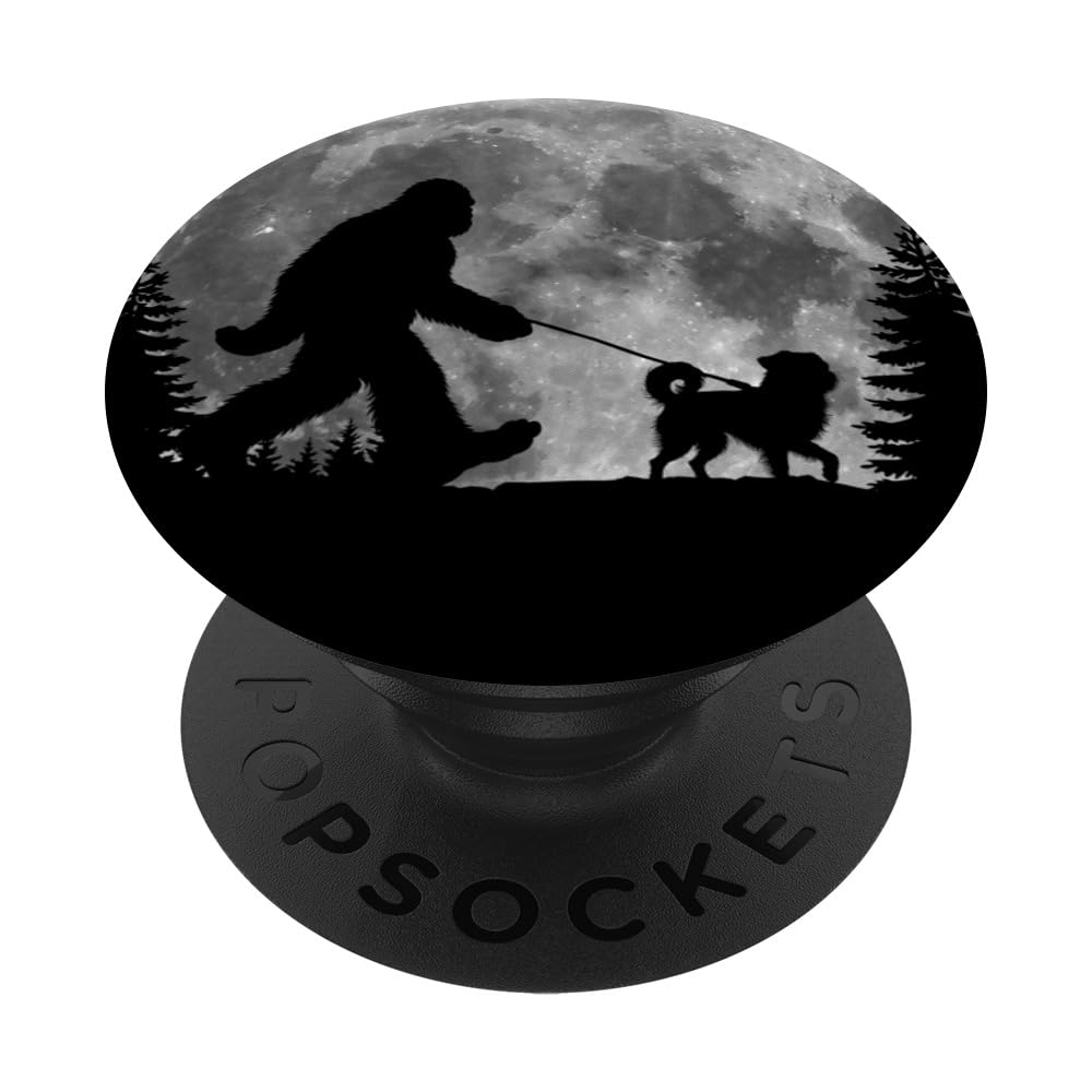 Bigfoot Walking a Dog Funny Brussels Griffon Moon Halloween PopSockets Swappable PopGrip