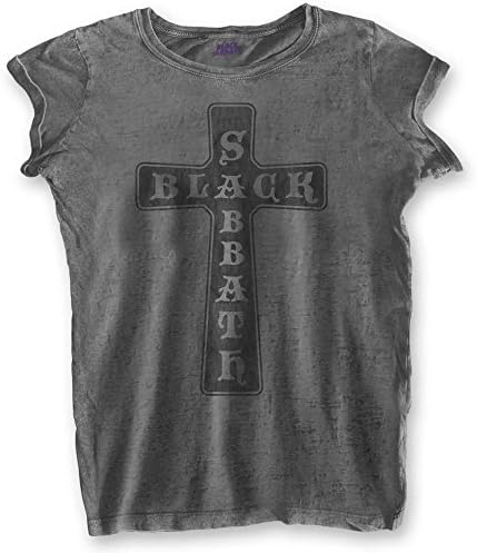 Black Sabbath Women's Official Vintage Cross Burnout Skinny T Shirt - Large,