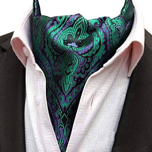 MOHSLEE Mens Green Purple Floral Cravat Necktie Suit Ascot Tie Pocket Square Set