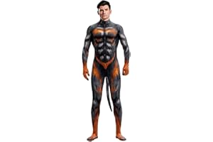 Bemeiren Men's Animal Bodysuit Costume with Big Tail Print Petsuit Spandex Furry Jumpsuit Cosplay Halloween Party