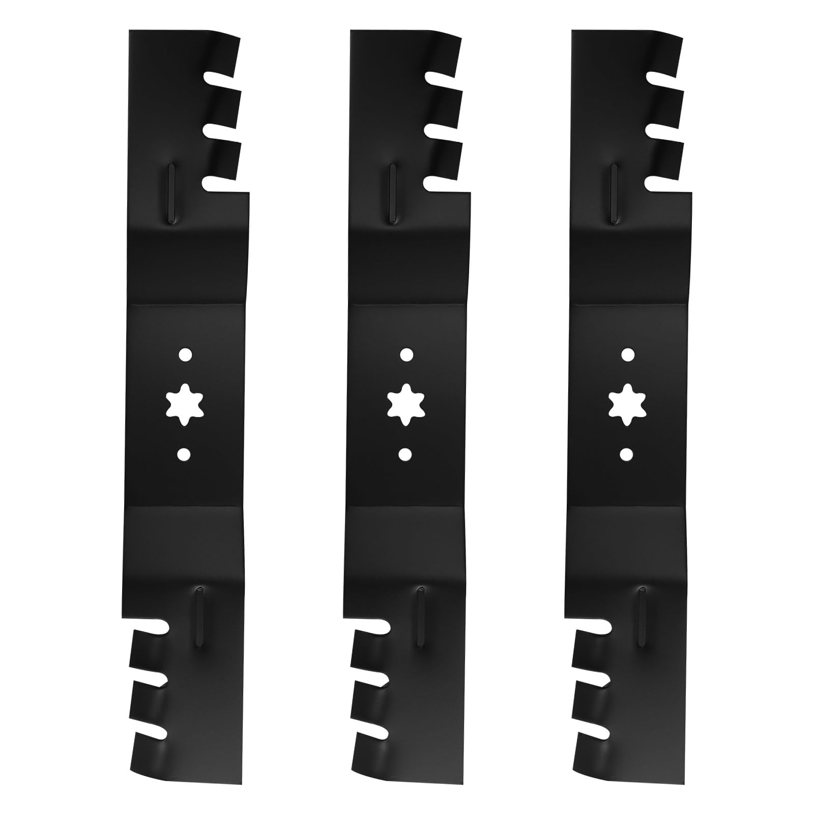 Photo 1 of (3) 54 Inch Toothed Mulching Mower Blades for MTD Cub Cadet Craftsman 742-0677 742-0677B 942-0677A 942-0677 RZT54 RZT-S54 SLT1554 GTX2654 GT1554 LGT1054 GT1054 GTX1054 T310 54'' Deck Lawn Mower, Black