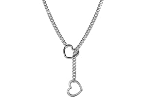 Dtexhif Heart O Ring Slip Chain Choker Necklace for Women Men Stainless Steel Cuban Chain Y-shape Necklaces Punk Rock Collar Adjustable Lariat Y Necklace Prom Necklaces Jewelry