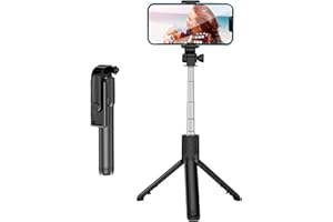 Qiilu Selfie Stick Tripod, Stainless Steel Telescopic Folding Portable Selfie Rod with Remote Control (Black)