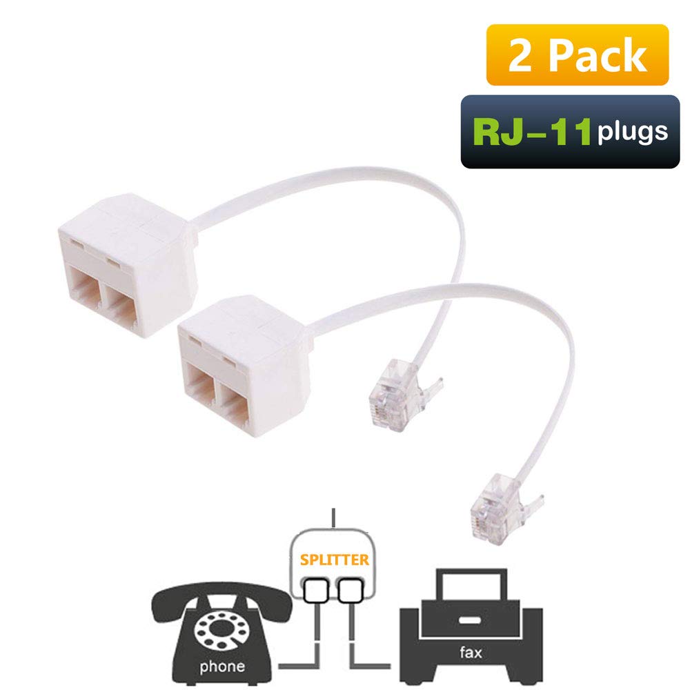 Uvital RJ11 Male to Dual Female 6P4C Splitter Converter Cable Male to 2 Female Separator Cord RJ11 6P4C Telephone Wall Adaptor for Landline(2 Pack)