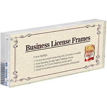 NIUBEE 4x10 Business License Frame, Clear Acrylic Panoramic Photograph Picture Frame with Gift Box Package, Double Sided Frameless Photo Display