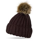 BabeMall Fashion Winter Spring Women Large Raccoon Fur Pom Pom Knitted Warm Beanie Hat