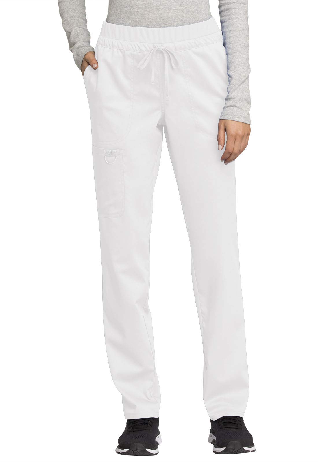 Photo 1 of Cherokee Scrubs for Women Mid Rise Tapered Leg Drawstring Pant with 5 Pockets, Cargo Bottom with 2 Way Stretch Fabric - WW105P, S Petite, White