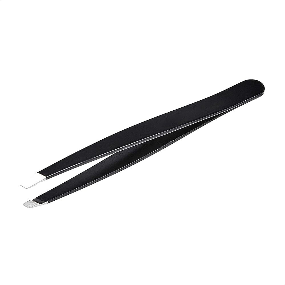 Amazon Basics Slant Tip Stainless Steel Tweezer with Travel Case Black 1-Pack