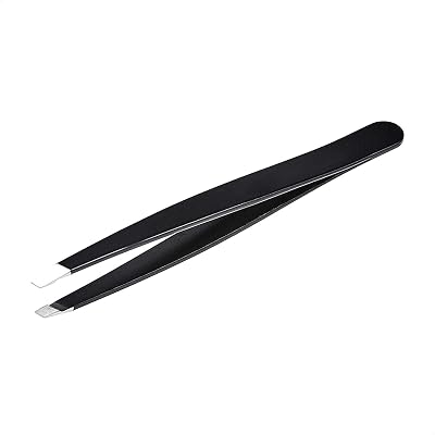 Amazon Basics Slant Tip Stainless Steel Tweezer with Travel Case Black 1-Pack