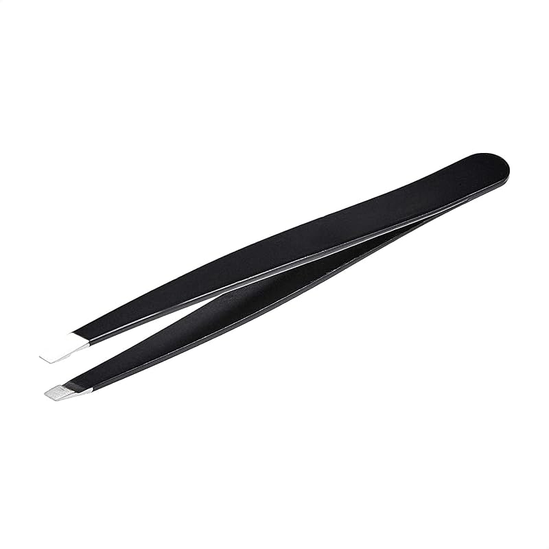 Amazon Basics Slant Tip Stainless Steel Tweezer with Travel Case Black 1-Pack
