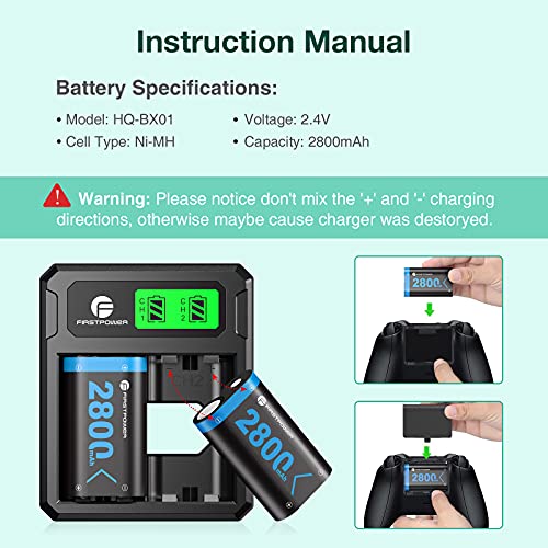 FirstPower 2800mAh Xbox Controller Battery Pack with LCD Dual Charger