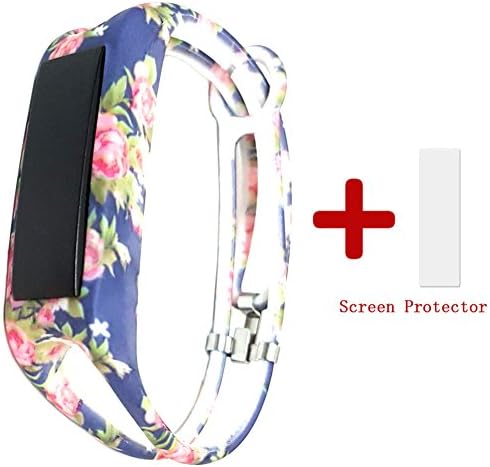 Printing Fitbit Alta Bands with Screen Protector, Purest Free Size Replacement Bands Band Cover Case for Fitbit Alta/ Fitbit Alta Band (Peony)