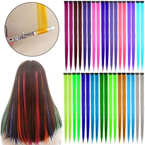 Beautymood 36PCS Colorful Clip In Hair Extensions, Party Highlights Colorful Clip In Synthetic Hair Extensions Hair Straight Long Hairpiece Rainbow Colored Synthetic Hairpieces 18 Colors