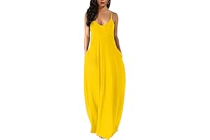 Wolddress Womens 2024 Casual Sleeveless Sundress Plus Size Loose Plain Long Summer Beach Maxi Dress with Pockets S-5X