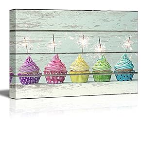 Cupcakes on Vintage Wood Textured Background Rustic Country Style